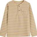 Haloumoning Boys Striped Long Sleeve Shirts Kids Casual Lightweight Henley Shirt Tops Tees with One Pocket 5-14 Years
