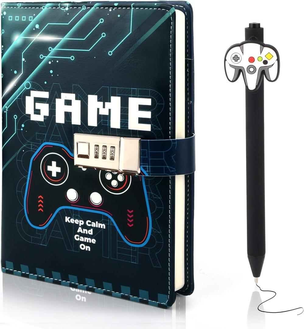 Diary with Lock for Boys Ages 8-12, Game Journal with Lock, Video Game Diary for Teen Boys 10-18, Birthday Gifts for Boy Journal with Pen, Gaming Notebook Writing Drawing Back to School Gifts for 10 11 12 13 14 15 16 Teenages