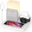 Wireless Charging Station, 7 in 1 Charging Station, Alarm Clock with Wireless Charger, Night Light, iPhone 12/13/14/15/16 Pro/Pro Max13 Mini/13 Pro Max/12 pro, AirPods (White)