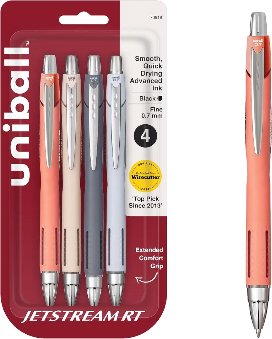 uni-ball Jetstream RT Pens - NY Times Wirecutter Best Pen for Over a Decade - Pack of 4 Black Fine Point Pens, 0.7mm - Back to School (Twilight - Black Ink)