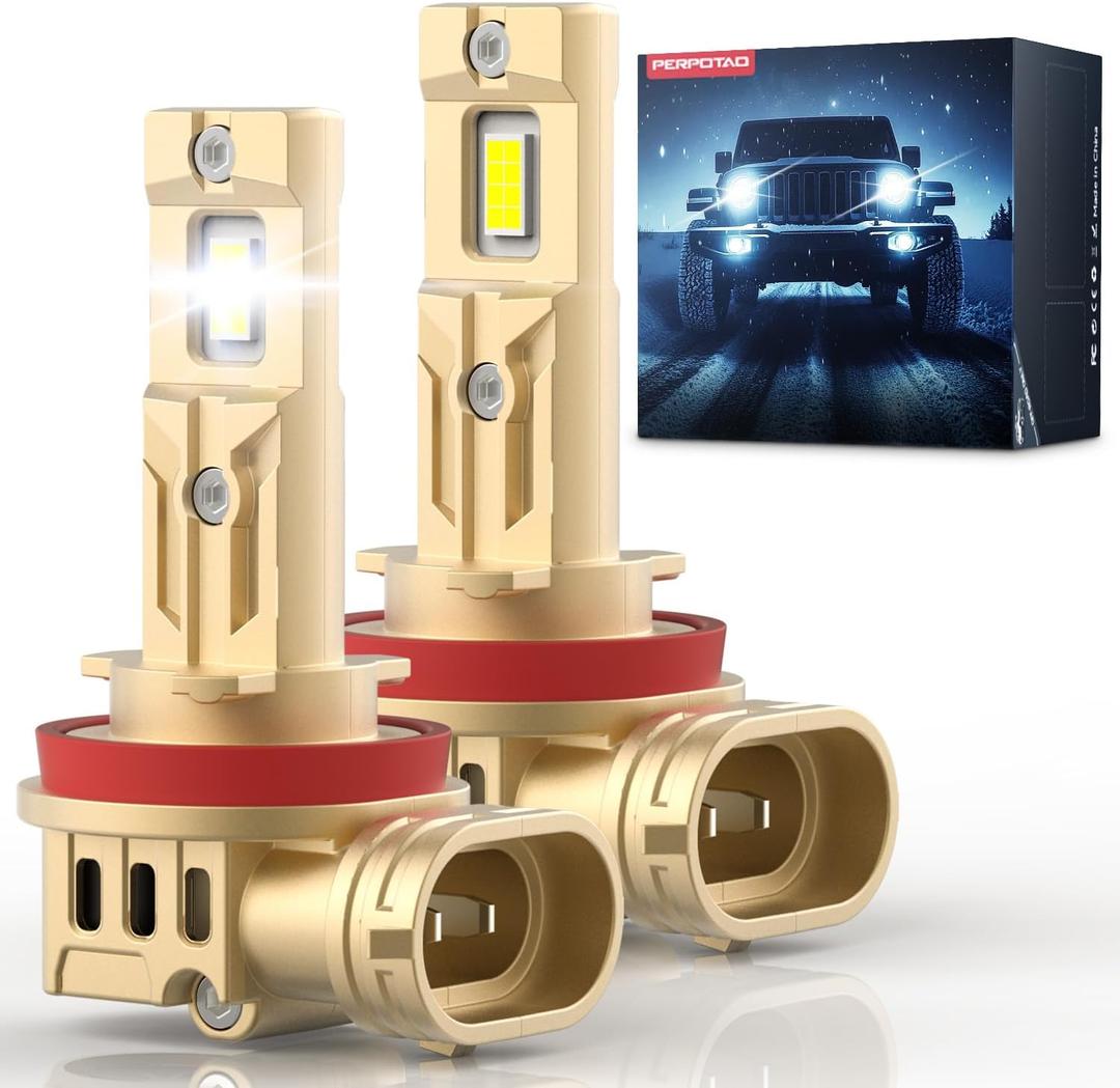 H11 Bulbs, Up to 40 Years Lifespan, 800% Ultra-Brightness H8/H9, 46000LM, 1:1 Halogen Mini Size, 6000K White, Plug-and-Play, 2-Pack