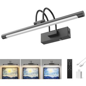 URSOLA 16 Picture Lights for Wall, 5200mAh Rechargeable Battery, Black Coldless Picture Light with Remote. 3CCT, Timer, Dimmer.