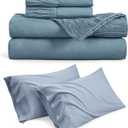 Bedsure Queen Sheet Set Mineral Blue Bundle Cooling Pillow Cases Queen Washed Blue