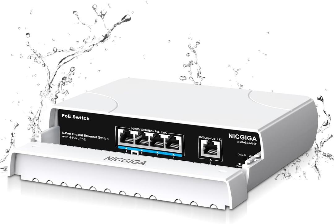 Outdoor Waterproof 4-Port Gigabit PoE Switch with 4 Port PoE+@78W + 1000Mbps Uplink Port, 5 Port IEEE802.3af/at Power Over Ethernet Switch Unmanaged with VLAN Function, Plug & Play
