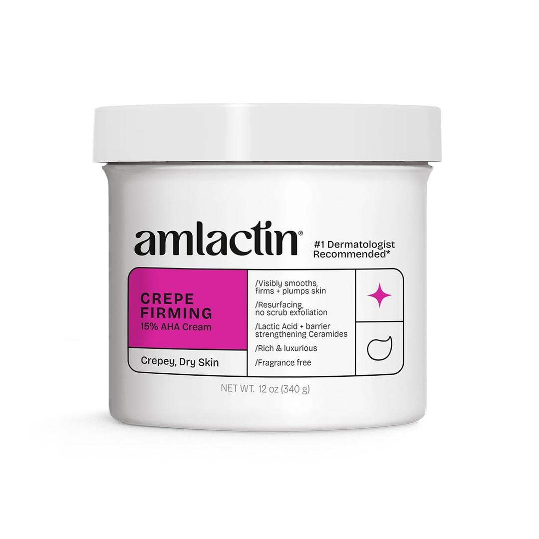 AmLactin Crepe Firming Cream - Therapeutic Skin Tightening Cream for Body No-Scrub Exfoliator and Moisturizer, Skin Care with 15% Lactic Acid AHA, 12 oz 