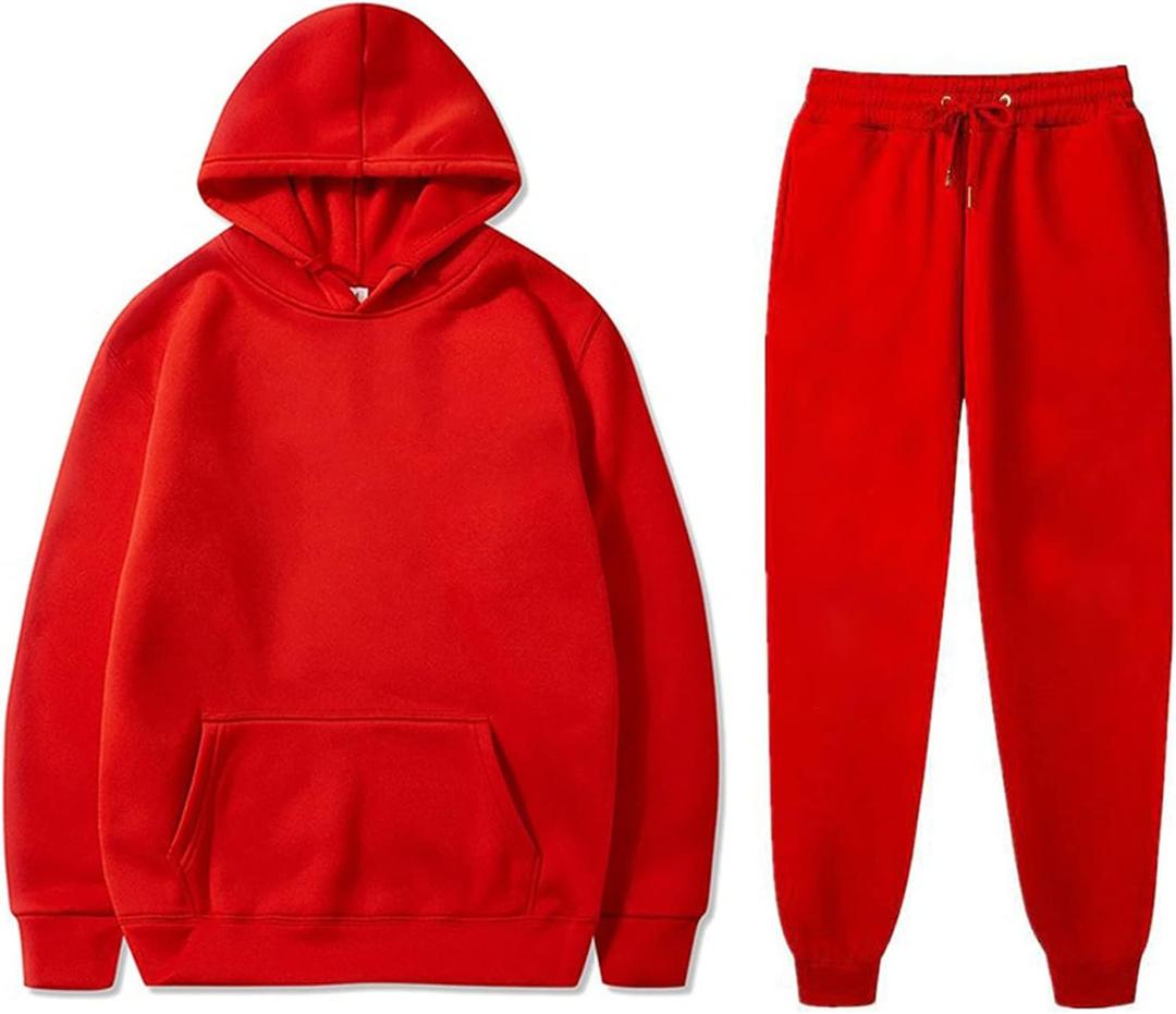 Mowbeat Casual Hoodie and Sweatpants Outfit Cosplay Hooded Pullover Sweatsuits Jogger Sets for Unisex (Small, Red)