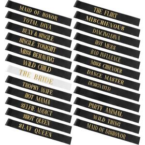 JellyArch 24 Pcs Bride Sash Bachelorette Party Bridesmaid Sashes Set Bridal Team Sash Bachelorette Party Sashes Bridal Shower Decorations Bride Gifts for Bridesmaids Maid of Honor(White Black)