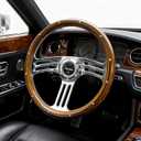 14 inch Solid Wood Steering Wheel,6 Bolt Hole 3 Spoke Chrome-Plated Aluminum Alloy with Horn Button 70MM Deep Dish Fit for Cars,Racing,Vintage Car,350mm Classic Car Steering Wheel
