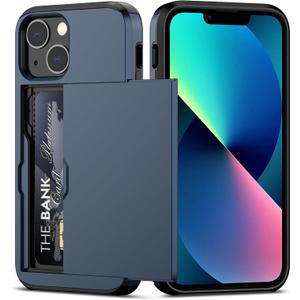 Nvollnoe for iPhone 13 Mini Case with Card Holder Heavy Duty Protective Dual Layer Shockproof Hidden Card Slot Slim Wallet Case for iPhone 13 Mini for Men&Women(Blue)