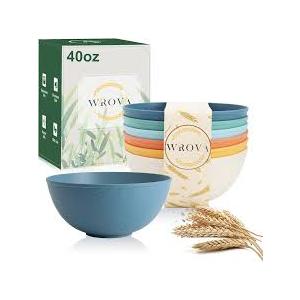 Wrova Wheat Straw Bowls for Kitchen set of 6,Anti-Scald Thick Soup Bowls 40oz,Microwave and Dishwasher Safe Bowl Sets, Unbreakable Cereal Bowl Sets. Vibrant Series