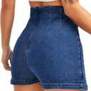 Floerns Women's Casual Split Hem High Waist Denim Skorts Skirt Shorts (Blue, M)