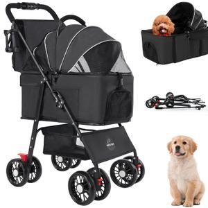 3 in 1 Pet Dog Stroller for Small Medium Dogs 10-50 lbs, Foldable Cat-Strollers for 2-Cats with Removable Carrier, Pet-Strollers for Cats with Storage Bag, Small Puppy-Stroller, Dog-Cart (Black)