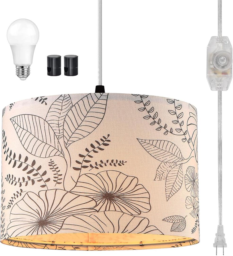 CINSARY Plug in Pendant Light, Hanging Light with Plug in Cord with Dimmable Switch, Hanging Lamp with 15 ft Clear Cord, Pendant Lights Fixture for Bedroom Kitchen Island (Bulb Included) (Flower)