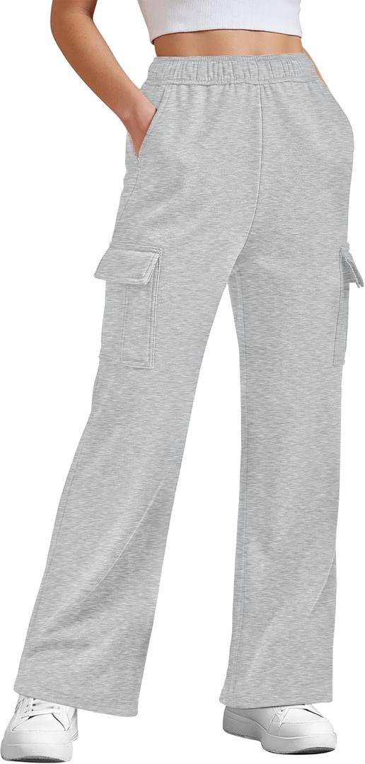 Cargo Sweatpants for Women Fleece Jogger Pants Casual Baggy Trousers Athletic Long with Pockets Trendy (Small, Grey)