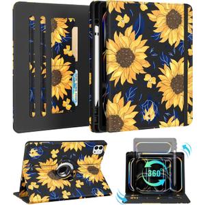 Kidcube for iPad Pro 13 Inch Case M4 2024 - Women Girls Cute Rotating Stand Folio Cover with Pencil Holder & Card Slot Girly Kawaii Sunflower Design for iPad Pro 13 Inch Case 2024 (A2925 A2926 A3007)