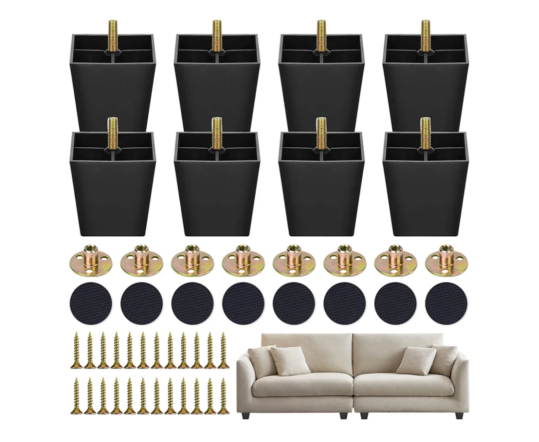 8 Pack Plastic Furniture Legs 3 Inch - Heavy Duty Couch Feet Replacement, Sofa Legs & Chair Legs Set of 8, Black Coffee Table Legs with Non-Slip Base