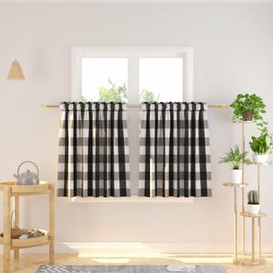 Buffalo Check Kitchen Tier Curtais 30 inches Long Plaid Gingham Rod Pocket Classic Cafe Curtains Country Farmhouse Kitchen Half Window Curtains 2 Panels Black & White