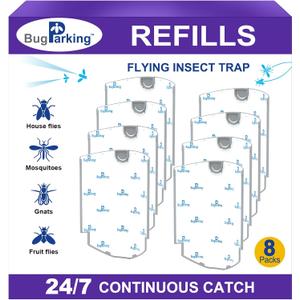 Flying Insect Trap Refill Cartridge, High-Stick Replacement Glue Boards, Pack of 8 Refills