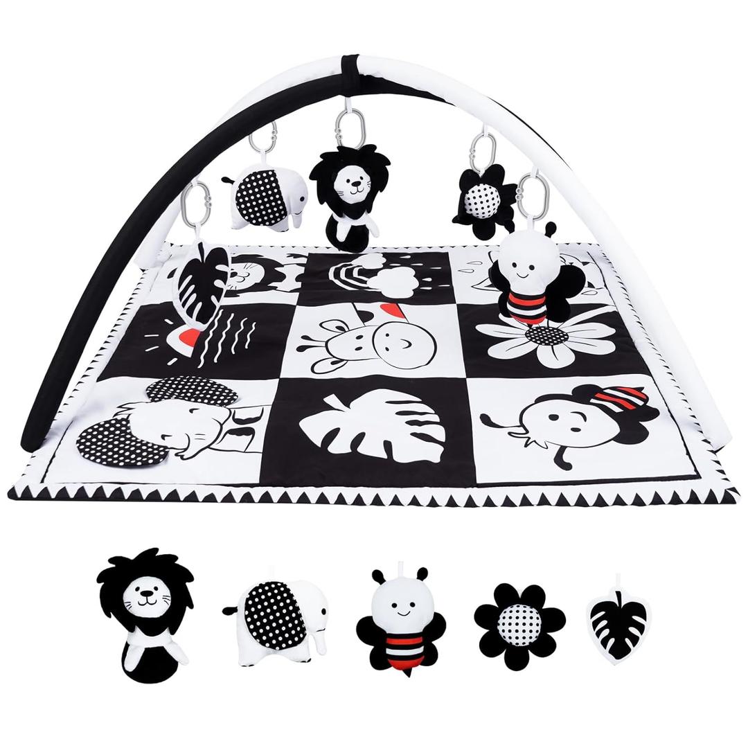 Lovvie & Joy Baby Play Activity Gym Tummy Time Mat for Infant,Baby Gyms & Playmats for Babies 0 to 3 6 9 12 Months with 5 Toys for Early Sensory Exploration and Motor Skill Development (L0614463)