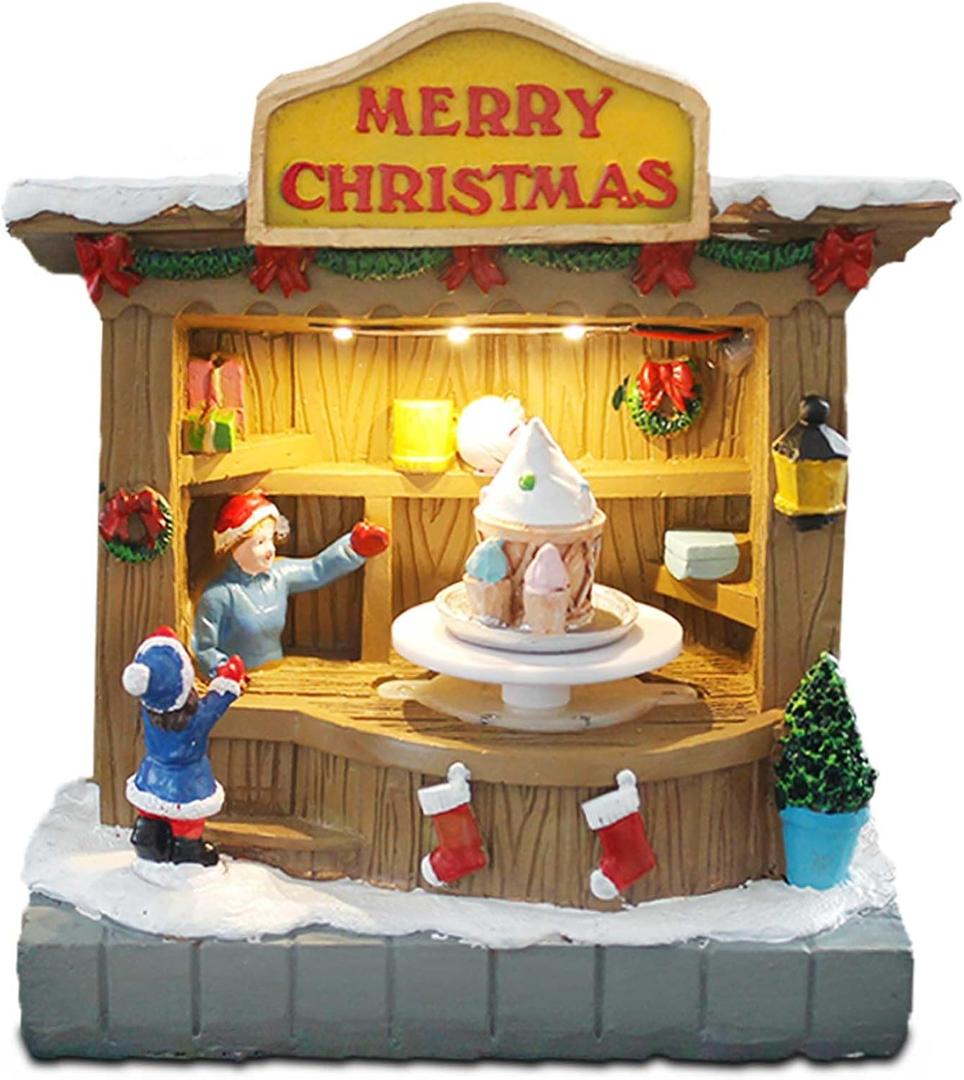innodept12 Animated Christmas Village Accessories Decor with Music and LED Lights - Bring Festive Cheer to Your Home with Our Icecream Shop, Battery Operated