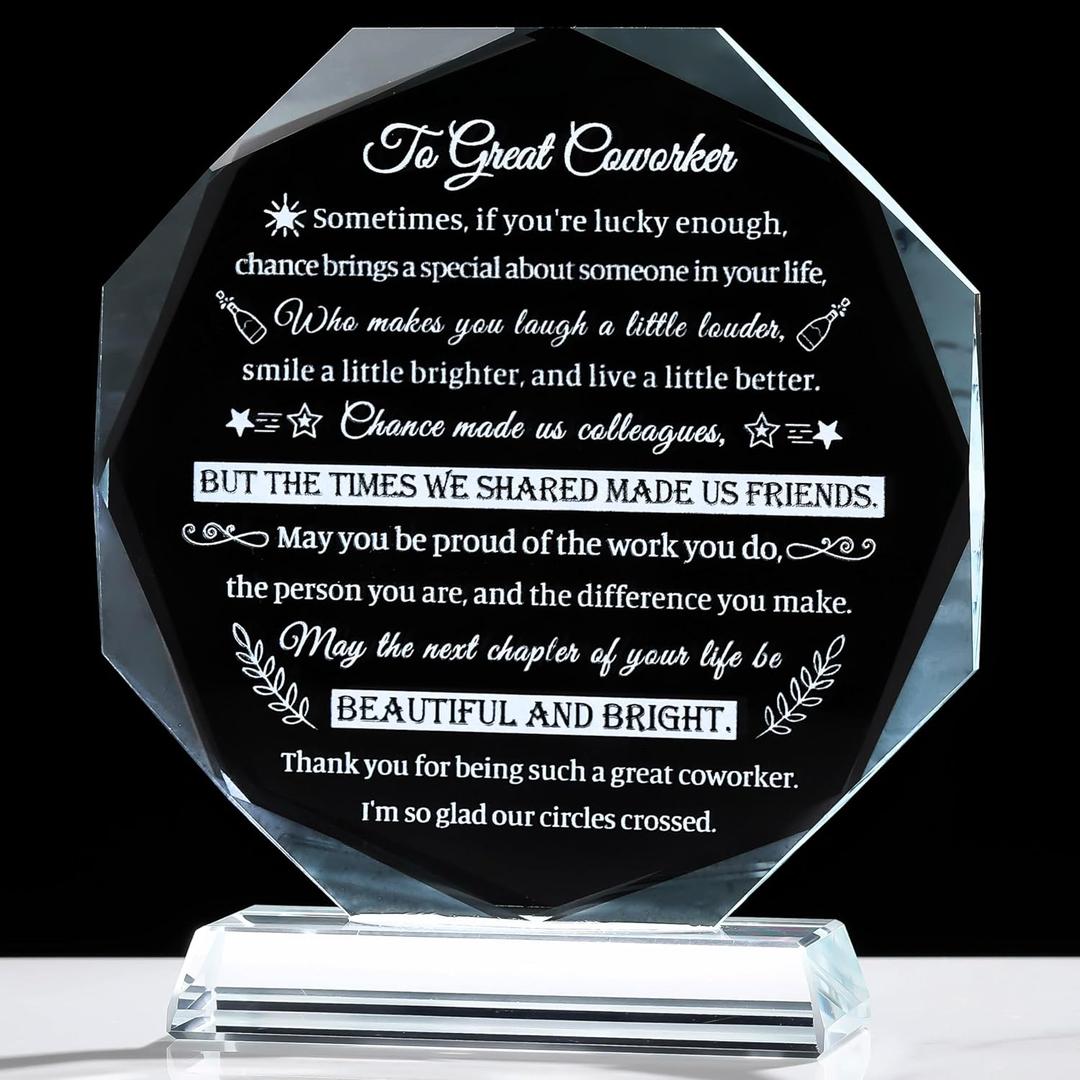 Movdyka Coworker Leaving Gifts for Women Men Laser Etched Glass Plaque Retirement Gifts for Coworkers, Going Away Appreciation Farewell Coworker Goodbey Gifts Ideas for Colleagues