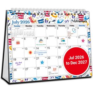 CRANBURY 8x6 Small Standing Desk Calendar 2026-2027, July 2026 to December 2027, Academic Stand Up Flip Desktop Planner with Seasonal Designs, Twin-Wire Binding, Includes Stickers for School & Office (Seasons)