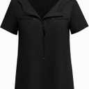 Deyeek Chemo Shirts for Port Access Women 2 Side Snap Short Sleeve Shoulder Surgery Rotator Cuff Dialysis Recovery Shirts (Black, S)
