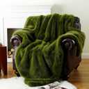 BATTILO HOME Luxury Fluffy Green Faux Fur Throw Blanket, Cozy Warm Fur Blanket for Couch, Sofa, Chair, Bed, Plush Fuzzy Fur Throws with Long Pile, 50"x60"