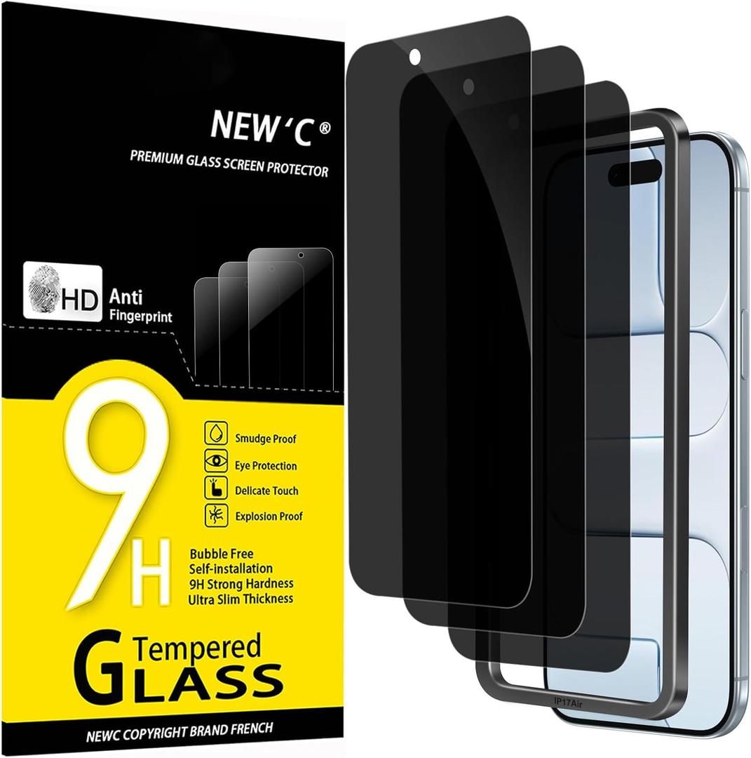 NEW'C 3 Pack Privacy for iPhone Air/iPhone 17 Air Screen Protector (6.5 inches), Anti-Spy Tempered Glass Film,Case Friendly, Balanced 28-Degree Privacy Angle-Easy installation tool included