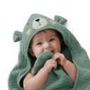 Blissful Diary Muslin Baby Hooded Towel, Soft and Absorbent Bath Towel for Newborn, Infant, Toddler, Unisex, 32x32 - Smart Bear (1 Pack)