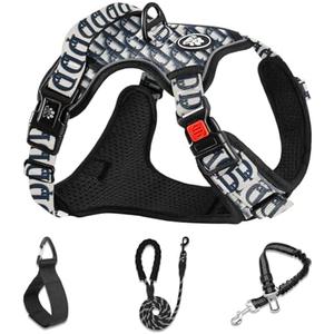 NESTROAD No Pull Dog Harness,Adjustable Oxford Dog Vest Harness with Leash,Reflective No-Choke Pet Harness with Easy Control Soft Handle for Large Dogs(X-Large,Vintage Blue)
