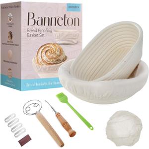 Banneton Basket Set of 2-9 Inch Oval & Round Proofing Baskets with Liners for Sourdough Bread Baking