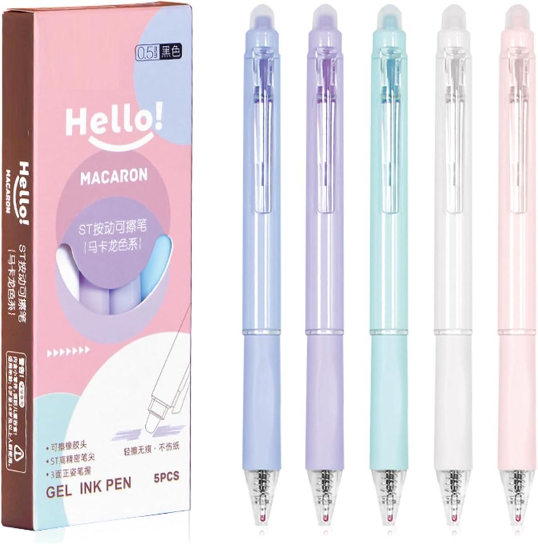 5 Pcs Erasable Gel Pens Retractable Erasable Pens 0.5mm Black Ink Smooth Writing Pen Aesthetic Pen for Women Girls Office School Supplies (5Pcs Black Ink)