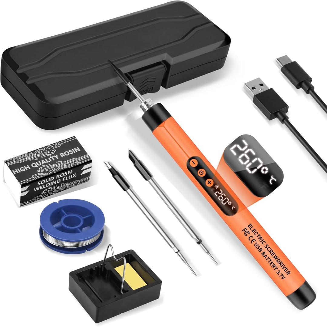Mini Cordless Soldering Iron Kit, USB Rechargeable Portable Cordless Soldering Iron, LCD Digital Adjustable Temperature Thermostatic Soldering  for Home Appliance Repair, DIY-Orange