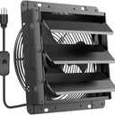 HG Power 10 Inch Shutter Exhaust Fan, 647CFM Quiet Garage Exhaust Fan with 8 Foot Long ON/OFF Switch Cable for Chicken Coop, Shed, Basement, Gable, Kitchen, Attic Ventilation Use, Black