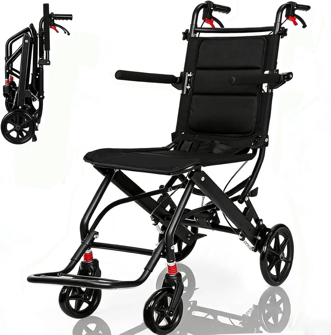 Ultra-Lightweight Wheelchair for Adults & Seniors |Only 16lbs| Compact Foldable Travel Wheel Chair with Extendable Footrest & Handle | Premium Aluminum Alloy | Portable Transport Wheelchair