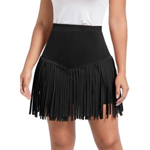 Womens Western Cowgirl Fringe Skirt - Country Concert Outfit Rodeo Tassel Booty Pole Dance Rave Festival Bottoms Large