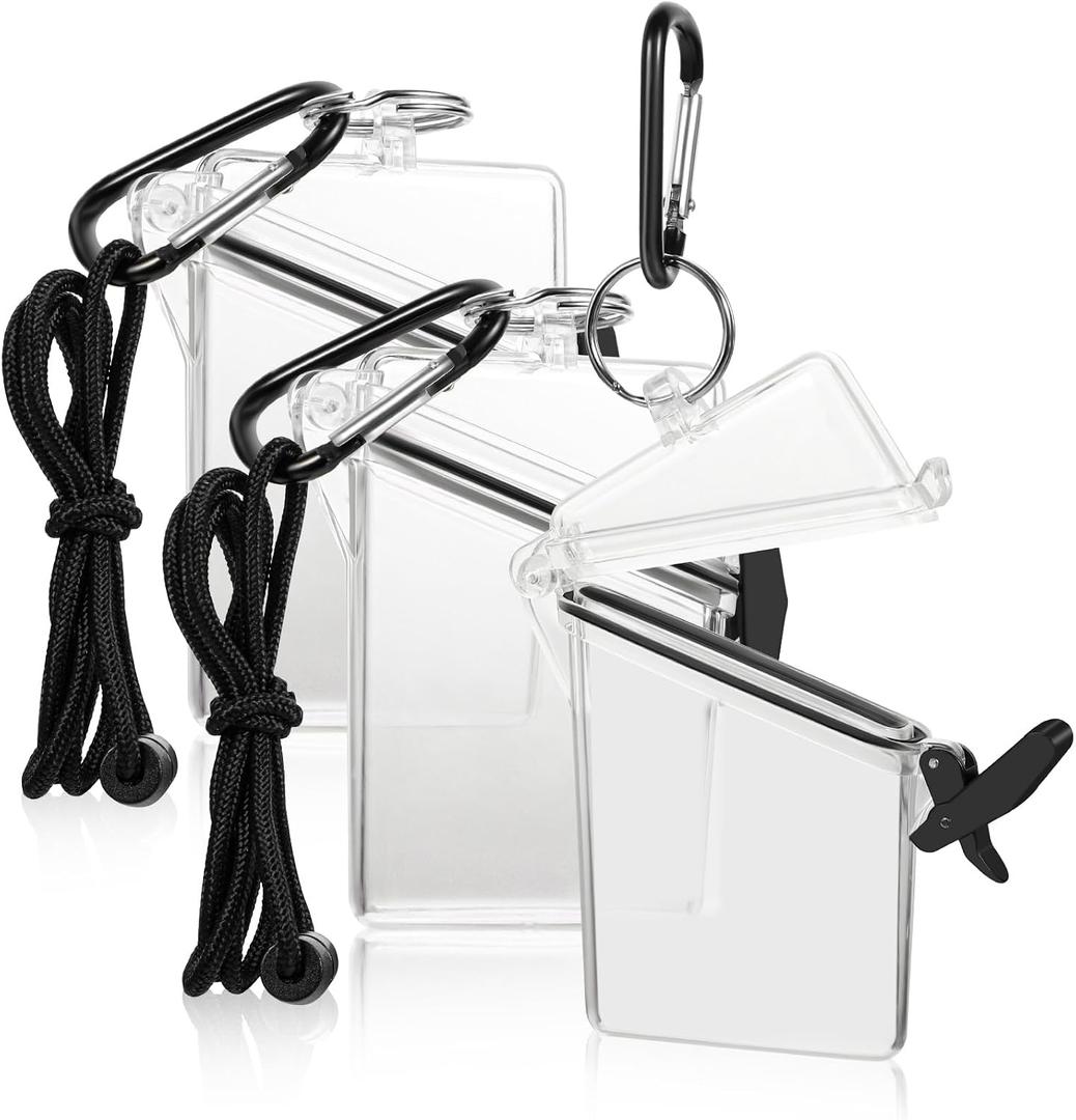 BESARME 3 Pack Waterproof ID Badge Holder Case Clear Vertical ID Card Holder with Lanyard Carabiner and Keychain Durable Locker Dry Box