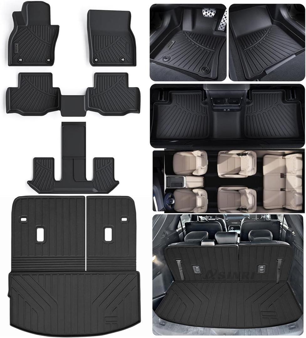 Floor Mats & Trunk Mat & Backrest Mat for 2024 2025 Mazda CX90 (Only 7 Seats-2 Row Bucket Seat),Backrest Mat Not Fit for 6 and 8-Seats Version (2+2+3),Floor Liners with Cargo Liners for CX-90