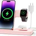 Wireless Charger Stand Charging Station: 3 in 1 Charger Stand Multiple Devices for Apple - iPhone 17 16e 16 15 14 Pro Max 13 12 11 - Watch 10 9 8 7 6 5 4 3 2 SE and Ultra Series-Airpods 4 3 Pro, Pink