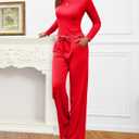 Gargenwed Women's Two-Piece Lounge Set, Long Sleeve Top and Wide Leg Pants with Pocket Casual Comfort Outfit (Red)