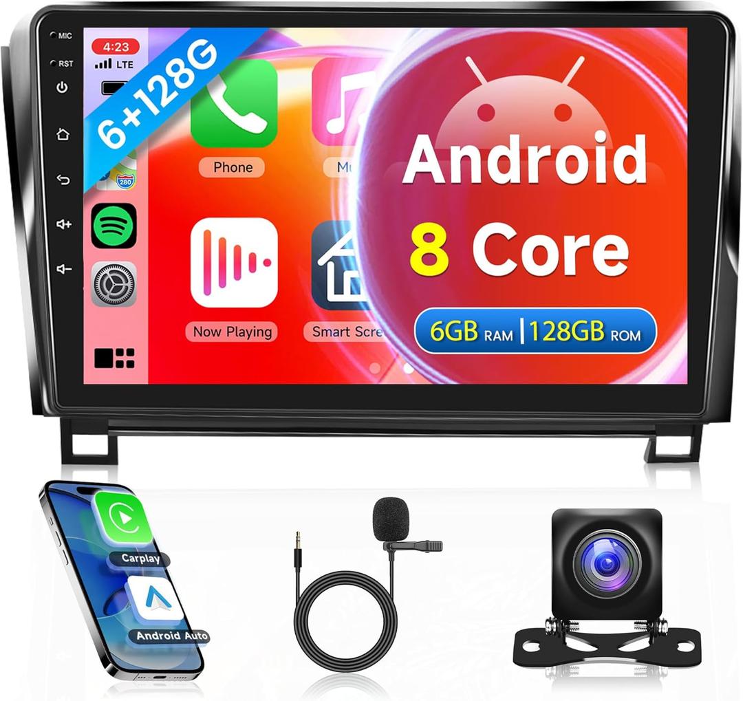 8Core 6G+128G Car Radio for Toyota Tundra 2007-2013, Rimoody Car Stereo for Toyota Sequoia 2008-2019 10.1 Inch Touchscreen Android 13 Carplay Android Auto Mirror Link GPS WiFi DSP BT FM/RDS Camera
