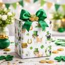 3 x Merture Reversible St. Patrick's Wrapping Paper - 17 Inch x 33 Feet - Lucky Dogs with Hats & Four-leaf Clovers for Holiday (17in x 32.8ft(46.5 sqft))