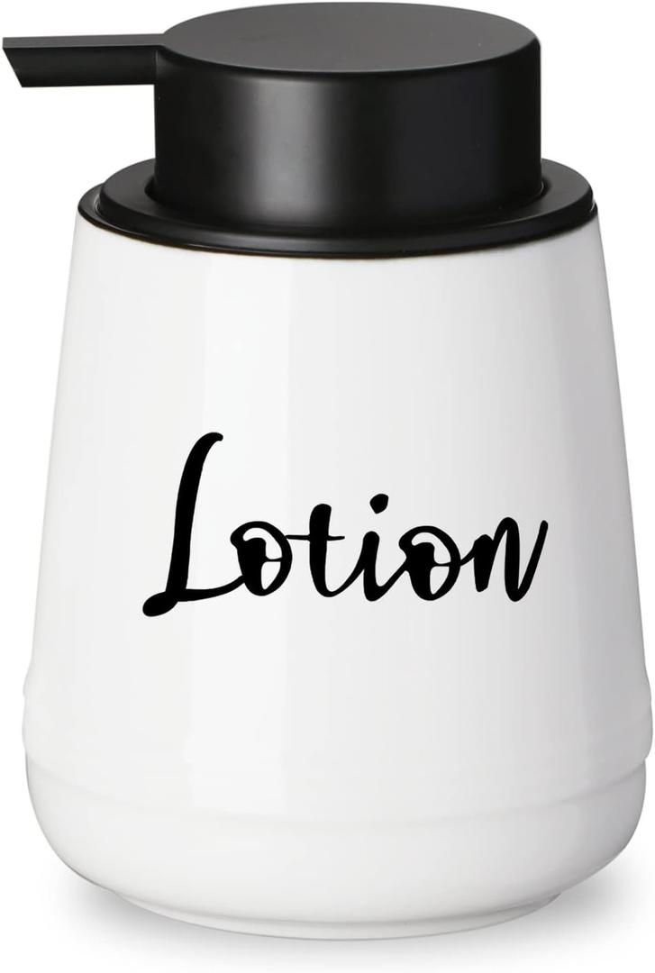 Bathroom Countertop Dispensers-Modern Ceramic Soap Lotion Dispenser Bottles, Hand Soap Dispenser for Bathroom, Dish Soap Dispenser for Kitchen, Easy-to-Press Pump (White, Labeled Lotion)