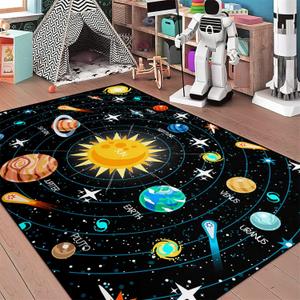 Galaxy Area Rugs Universe Solar System Planet Theme Small Carpets Space Rugs for Kids Bedroom Educational Learning Rug for Living Room Bedroom Indoor Crystal Polyester Floor Sofa Mats, 2'5''4' (Planet-10-01)