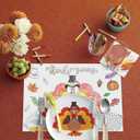 Thanksgiving Disposable Paper Placemats - 24 Pack Fall Turkey Harvest Thanksgiving Day Placemats for Kids Painting Coloring Family Dining Table Mats Holiday Table Decorations