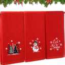 Tiamon 3 Pack Christmas Hand Towels for Bathroom Set Cotton Embroidered 13.7'' x 29.5'' Xmas Snowflake Dish Tea Fingertip Towel Cloths Decorative for Winter Holiday Kitchen Bath Gift (Red,Buffalo)