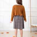 Kid Toddler Girl Fall Dress+Cardigan 2 Piece Floral/Plaid Sleeveless Dress and Cardigan Set 2-14Y (Brown)