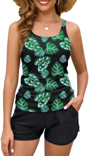 Century Star Two Piece Tankini Swimsuits for Women 2026 Tummy Control Bathing Suit with Shorts Athletic Side Pockets 2XL