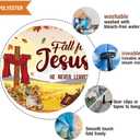 Fall for Jesus Banner Backdrop 8x6FT Autumn Thanksgiving He Never Leaves Decoration Background Pumpkin Maple Leaf Christian Religion Friendsgiving Party Supplies Photo Props